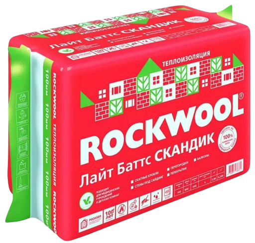 Утеплитель базальтовый ROCKWOOL ЛАЙТ БАТТС СКАНДИК  35 кг/м3 800х600х50мм 0.288м3/5.76м2 Каменная вата