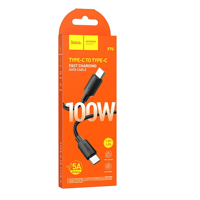 USB дата-кабель Hoco X96 Type-C - Type-C (1 м, 100W) цвет: черный