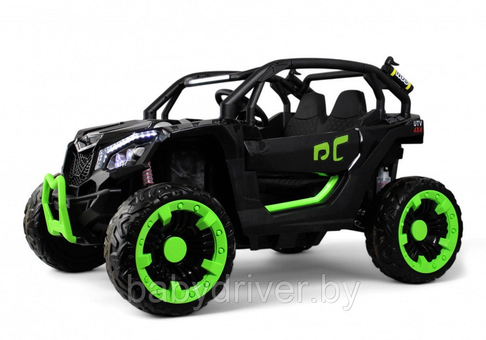 Детский электромобиль RiverToys X707XX (черно-зеленый) Buggy Полноприводный, двухместный