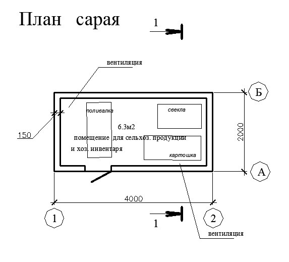 Готовый проект сарая с размерами 4.0 на 2.0 м