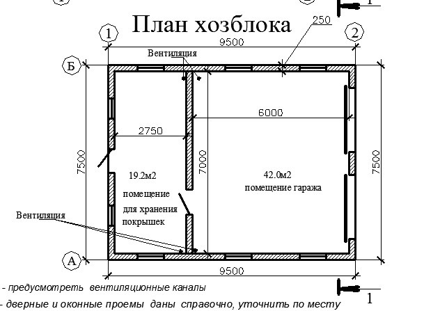 Готовый проект хозблока 9.5 на 7.5 м