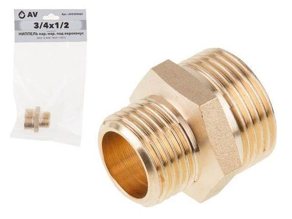 Ниппель ред. под евроконус 3/4" нар. х 1/2" нар., AV Engineering (инд. упак.), фото 2