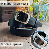 Кожаный ремень 3,5см Ремарт КАНТРИ чёрный, пряжка рамка, фото 2