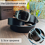 Кожаный ремень 3,5см Ремарт КАНТРИ чёрный, пряжка рамка, фото 3