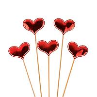 Пики топперы Сердечки, красный, металлик, 12 см, 5 шт (арт.6231182-new)