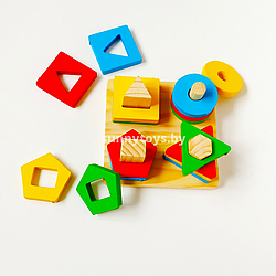 Сортер развивающий "ЛОГИКА. ГЕОМЕТРИЧЕСКИЕ ФИГУРЫ" деревянный, 16 фигур