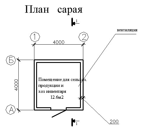 Готовый проект сарая для косилки с размером 4 на 4 м