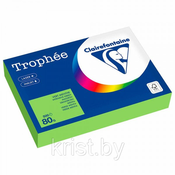 Бумага цветная Clairefontaine, А4, 80г/м2, 500л, интенсив, зелёная