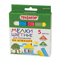 Мел цветной Пифагор, квадратный, 5шт