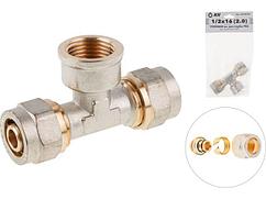 Тройник 16(2.0) х 1/2" вн. х 16(2.0) для труб PEX, AV Engineering (инд. упак.) (для металлопластиковых и PEX