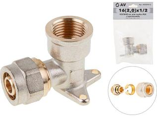 Колено 16(2.0) х 1/2" вн. для труб PEX с креплением, AV Engineering (инд. упак.) (для металлопластиковых и PEX