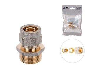 Ниппель 16(2.0) х 3/4" нар. для труб PEX, AV Engineering (инд. упак.) (для металлопластиковых и PEX труб)