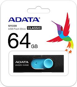 USB2.0 64Gb ADATA UV220 (AUV220-64G-RBKBL) USB 2.0 Type-A, пластик, выдвижной механизм, черный/голубой