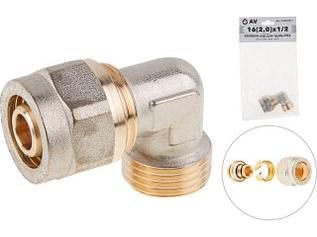 Колено 16(2.0) х 1/2" нар. для труб PEX, AV Engineering (инд. упак.) (для металлопластиковых и PEX труб)