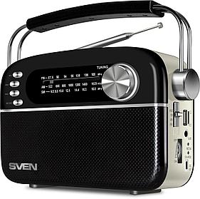 Радиоприемник SVEN SRP-505, черный (3 Вт, Bluetooth, FM/AM/SW, USB, microSD, AUX, встроенный аккумулятор)