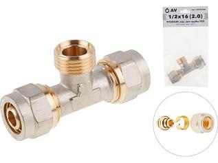 Тройник 16(2.0) х 1/2" нар. х 16(2.0) для труб PEX, AV Engineering (инд. упак.) (для металлопластиковых и PEX