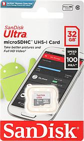 Карта памяти microSDHC UHS-I U1 Sandisk Ultra 32 ГБ, 100 МБ/с, Class 10, SDSQUNR-032G-GN3MN, 1 шт., без