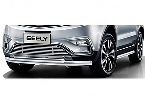 Защита переднего бампера (сталь / хром) двойная D57+D42 Geely Atlas