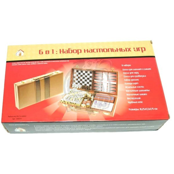 Набор игр 6 в 1 (нарды, шахматы, криббедж, домино, шашки, карты) (арт. 10054)