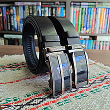 Кожаный ремень 3,5см Ремарт автомат черный без прошивки