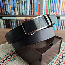 Кожаный ремень 3,5см Ремарт автомат черный без прошивки