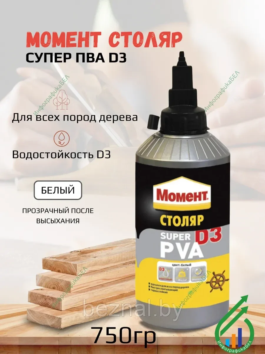 Клей Момент Супер ПВА D3 750г. (столярный клей)