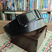 Кожаный ремень 3,5см Ремарт автомат черный без прошивки