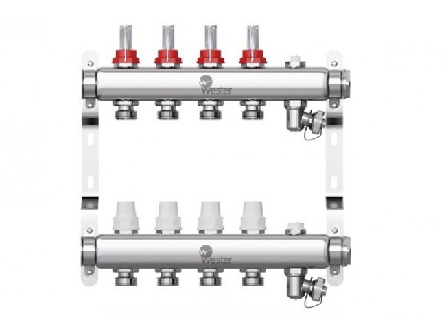 Коллектор W902.4 нержавеющий Wester 1"-3/4" в сборе с расходомерами на 4 выхода