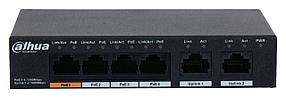 DAHUA DH-PFS3006-4GT-60 6-портовый гигабитный неуправляемый коммутатор с РоЕ, 4xRJ45 1Gb PoE, 2xRJ45 1Gb