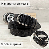 Ремень женский 3,5см кожаный чёрный рептилия, фото 2