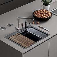 Кухонная мойка Roxen Stage 560250-60B PVD графит (c держателем для ножей, двумя коландерами, разделочной