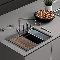Кухонная мойка Roxen Stage 560250-60B PVD графит (c держателем для ножей, двумя коландерами, разделочной