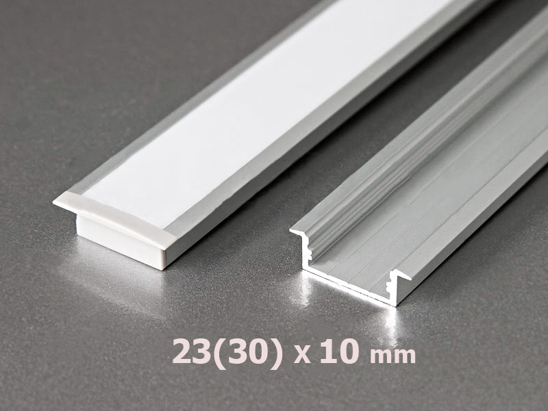 Алюминиевый профиль встраиваемый с экраном 23(30)x10для LED ленты