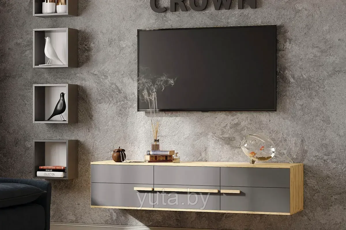 Глазовская мебельная фабрика - Мебель в магазинах "Аксамит" Гостиная Crown №4 (Дуб Золотистый/Графит)