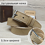 Кожаный ремень 3,5см Марун классика бежевый, фото 4