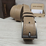 Кожаный ремень 3,5см Марун классика бежевый, фото 3