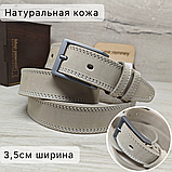 Кожаный ремень 3,5см Марун классика серо-белый, фото 2
