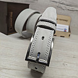 Кожаный ремень 3,5см Марун классика серо-белый, фото 5