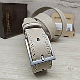 Кожаный ремень 3,5см Марун классика серо-белый, фото 3