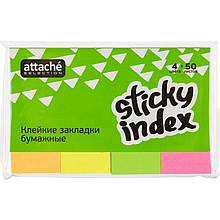 Закладки клейкие бумажные ATTACHE Selection, 4 цвета, неон, 20*50 мм, 4*50 листов, 383742