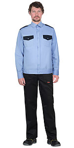 Рубашка Охранника на резинке, длинный рукав, голубая с темно-синим