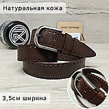Ремень женский 3,5см кожаный светло-коричневый перфорированный, фото 7