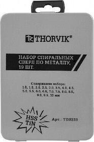 THORVIK TDBS19 Набор спиральных сверл по металлу HSS TiN в металлическом кейсе, d1.0-10.0 мм, 19 пред