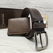 Мужской набор: ремень 4см + кошелек L570-206 brown