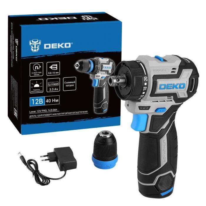 Дрель-шуруповерт аккумуляторная DEKO Loner 12V PRO 085-1121