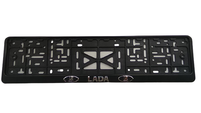 Рамка номерного знака с защелкой серебро с надписью "LADA" рельеф