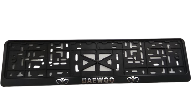 Рамка номерного знака с защелкой серебро с надписью "DAEWOO" рельеф