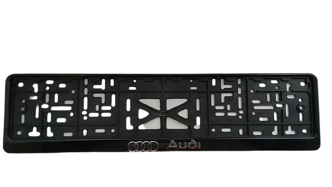Рамка номерного знака с защелкой серебро с надписью СТД "AUDI" рельеф