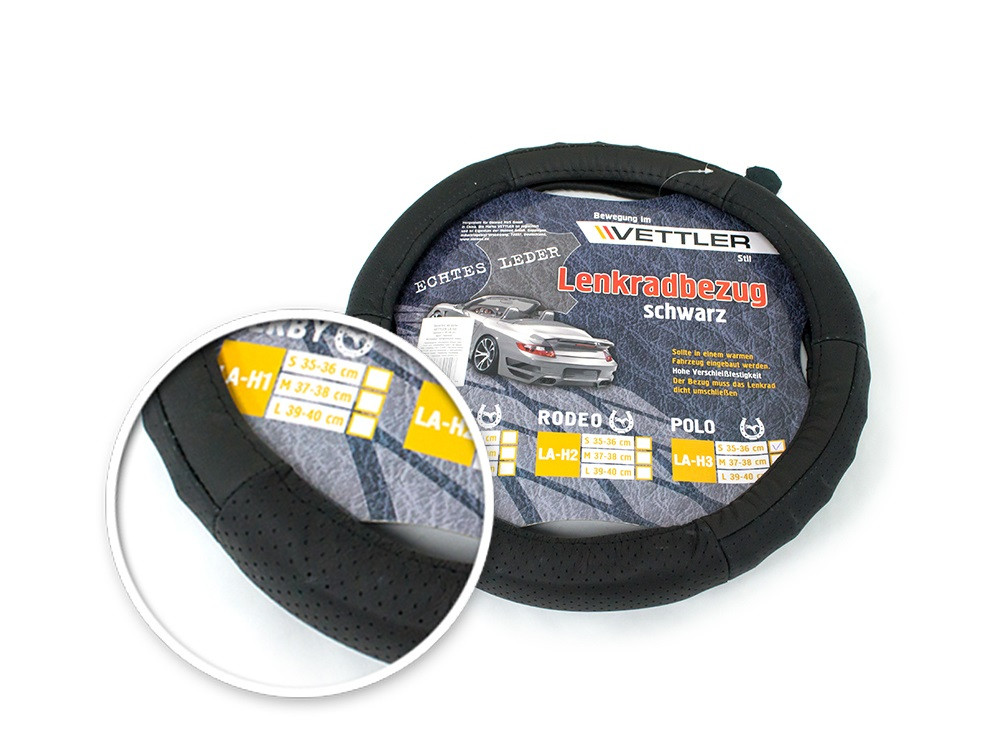 Оплетка на руль S 35-36 см. спорт руль натуральная кожа Черный