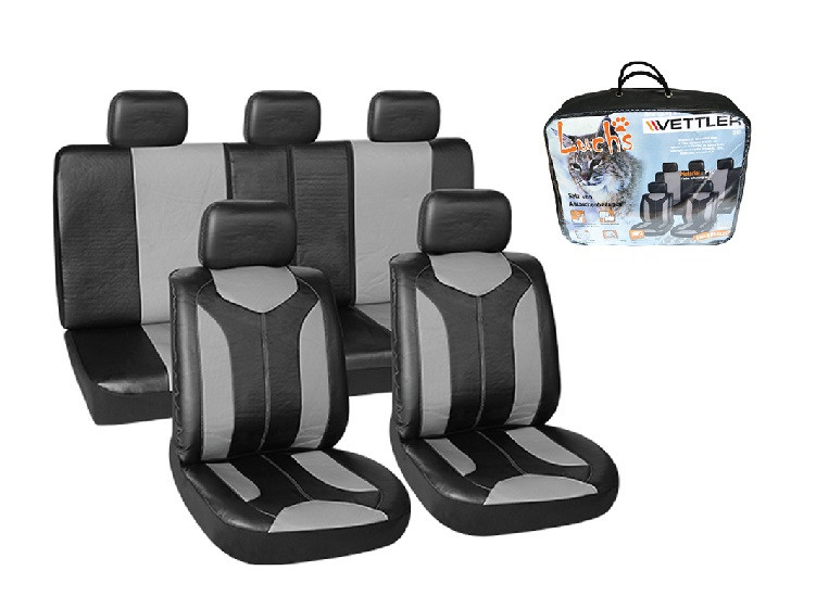 Чехлы автомобильные универс экокожа,черное-серый 9пр РЫСЬ